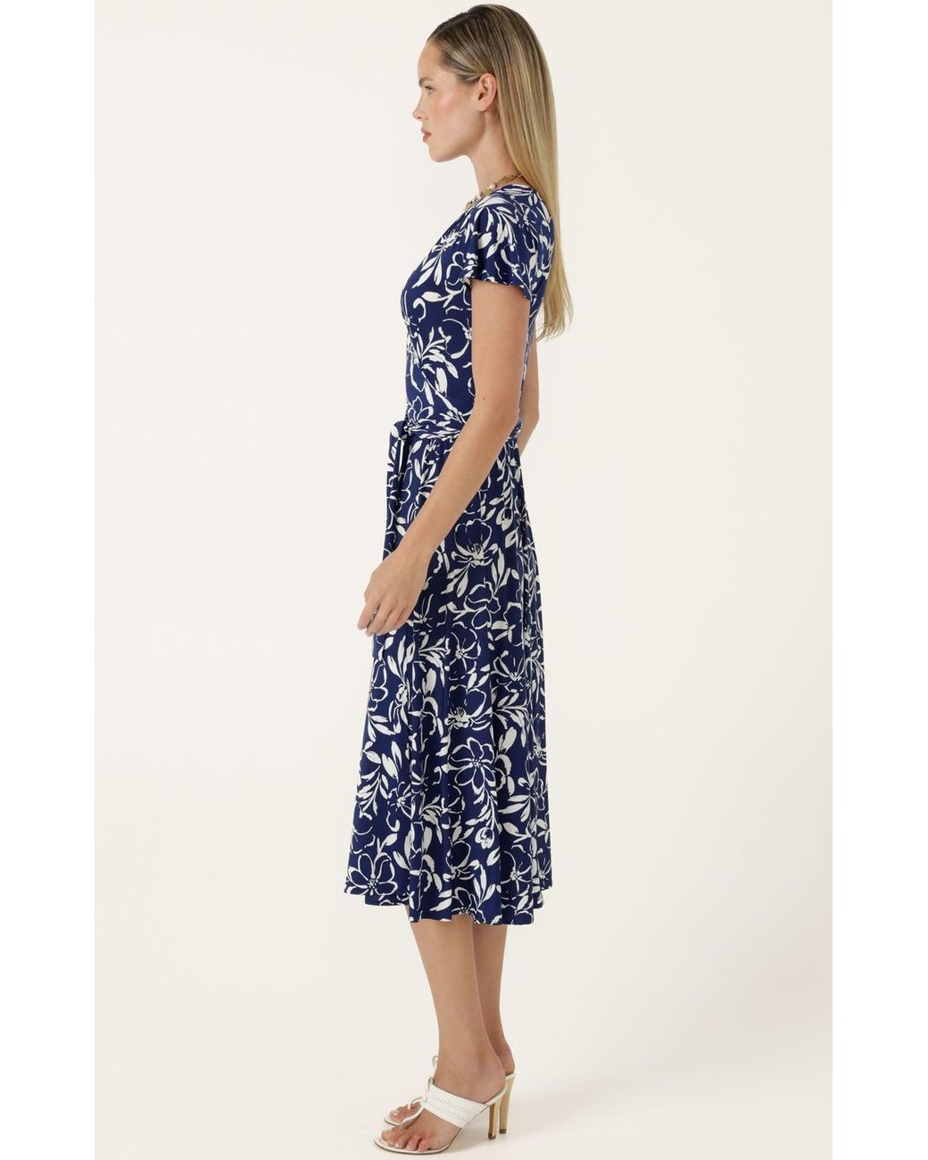 SACHA DRAKE Blue Reverse Wrap Midi Dress