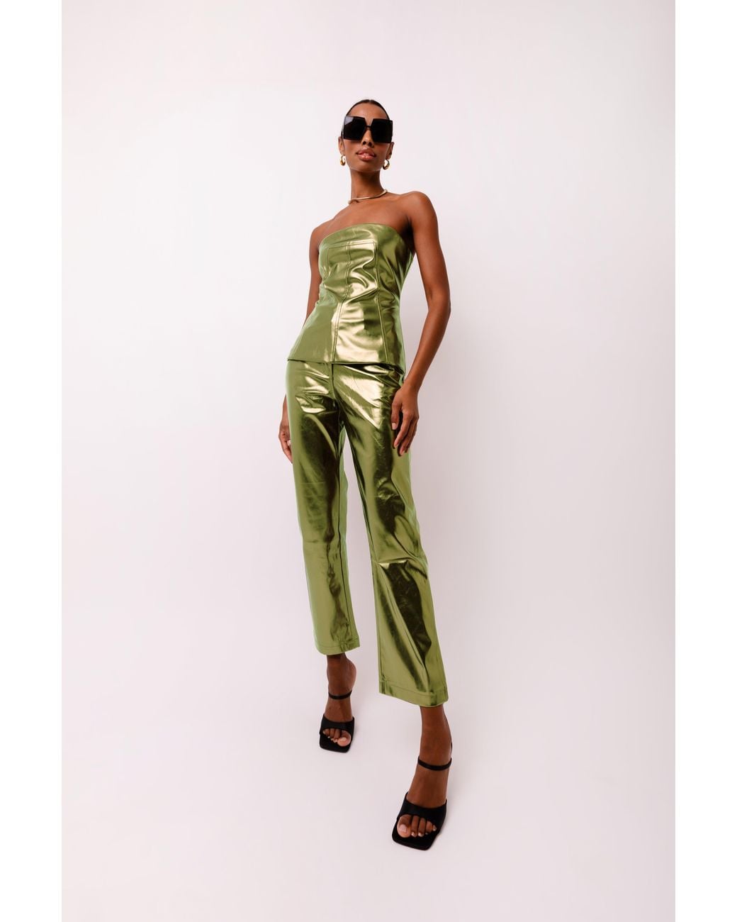 Amy Lynn Green Lupe Khaki Metallic Trousers