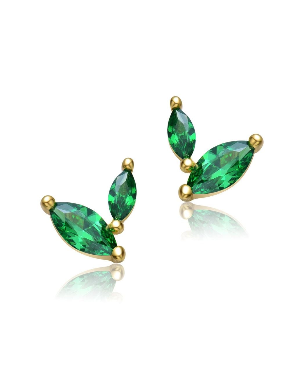 Genevive Jewelry Green Rachel Glauber Kids Plated Cubic Zirconia Fern Leaf Stud Earrings