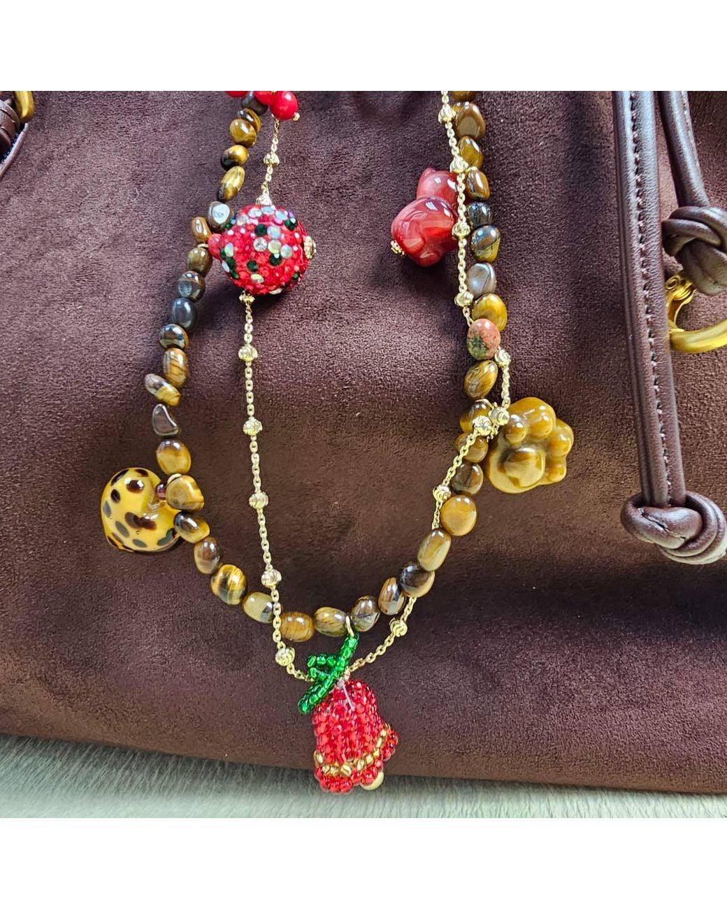 Farra Brown Christmas Theme Tiger-Eye Stone Bag Charm