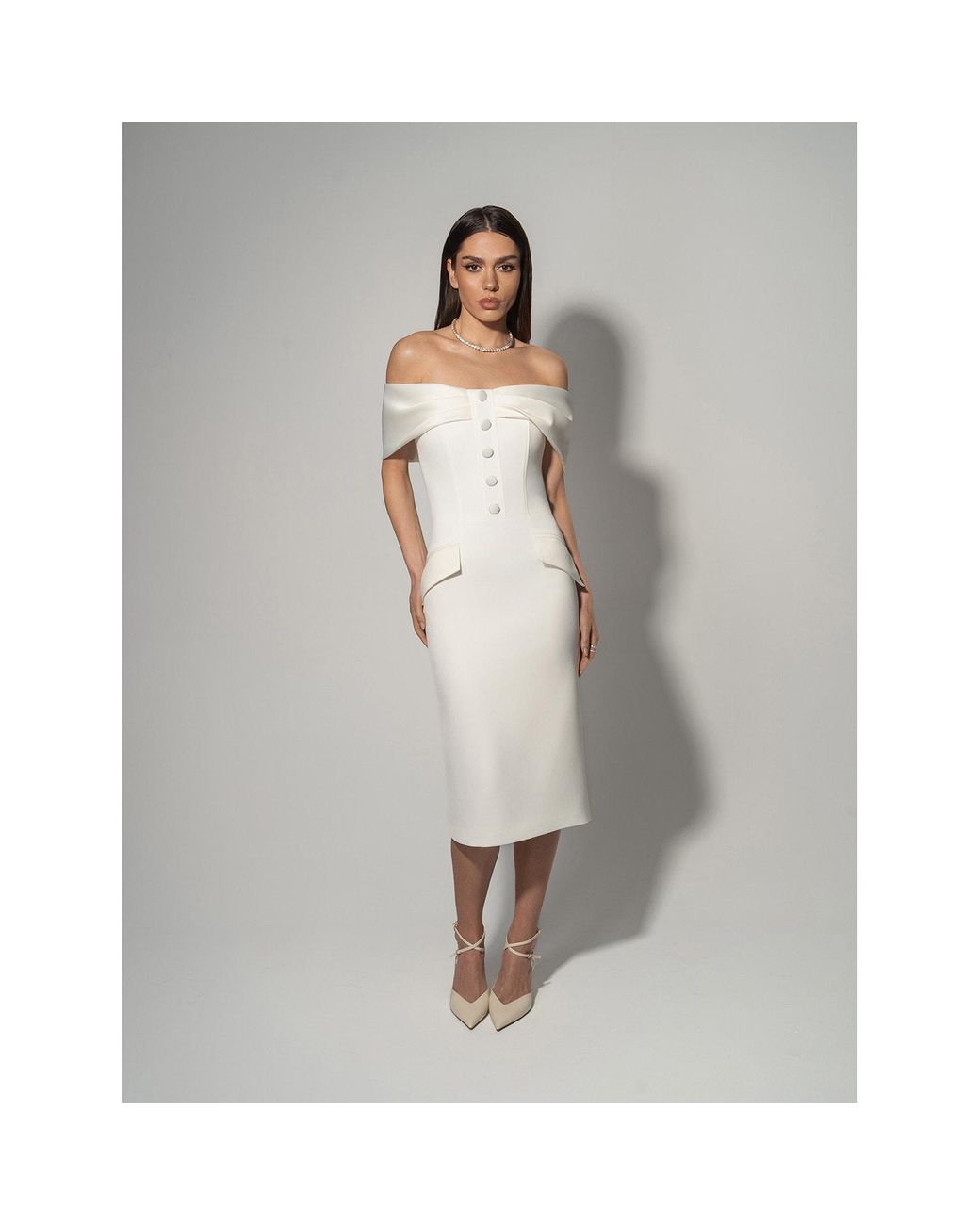 Tia Dorraine White Steel Confidence Off-Shoulder Midi Dress