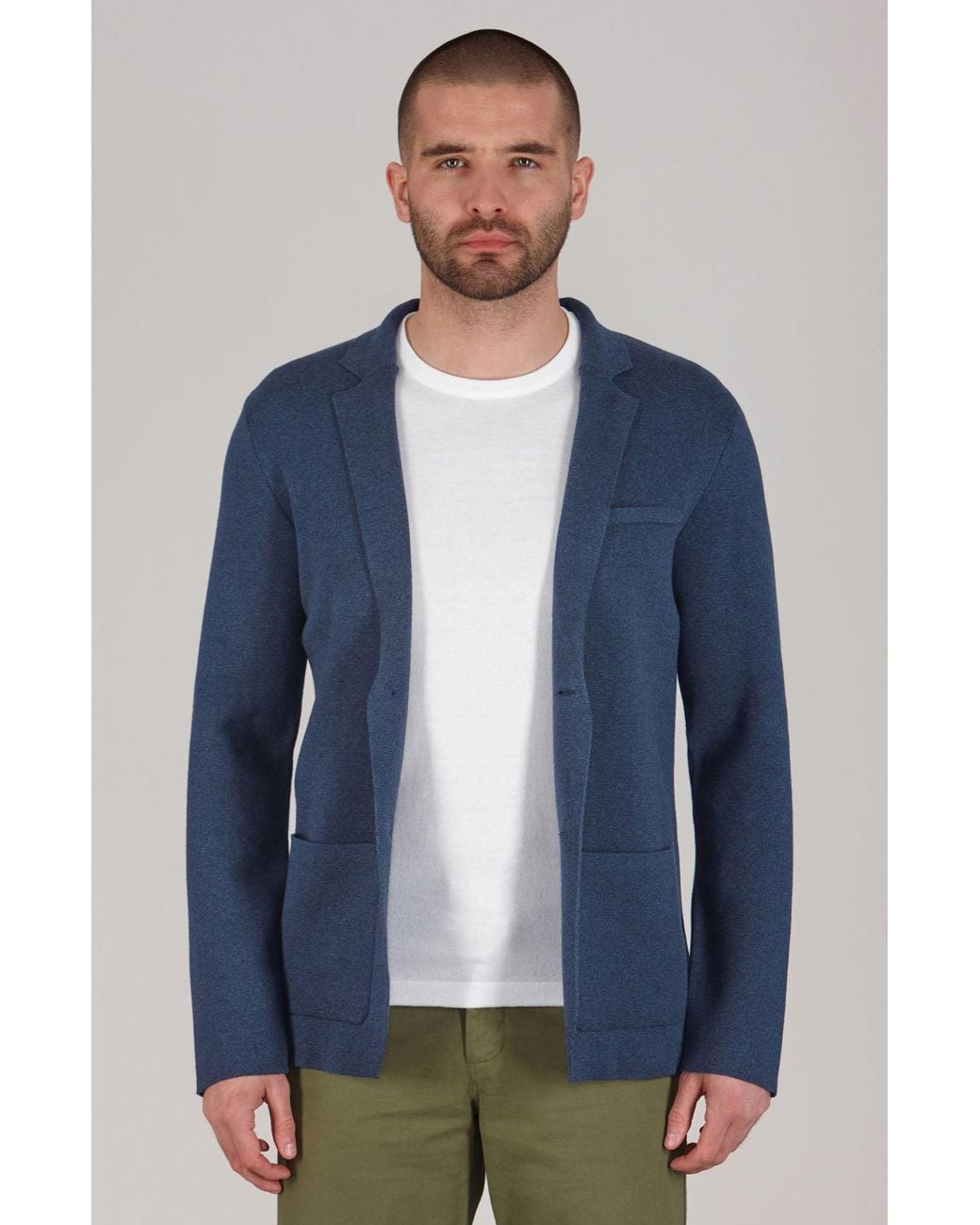 Paul James Knitwear Blue Lightweight Jaspe Cotton Albert Knitted Blazer for men