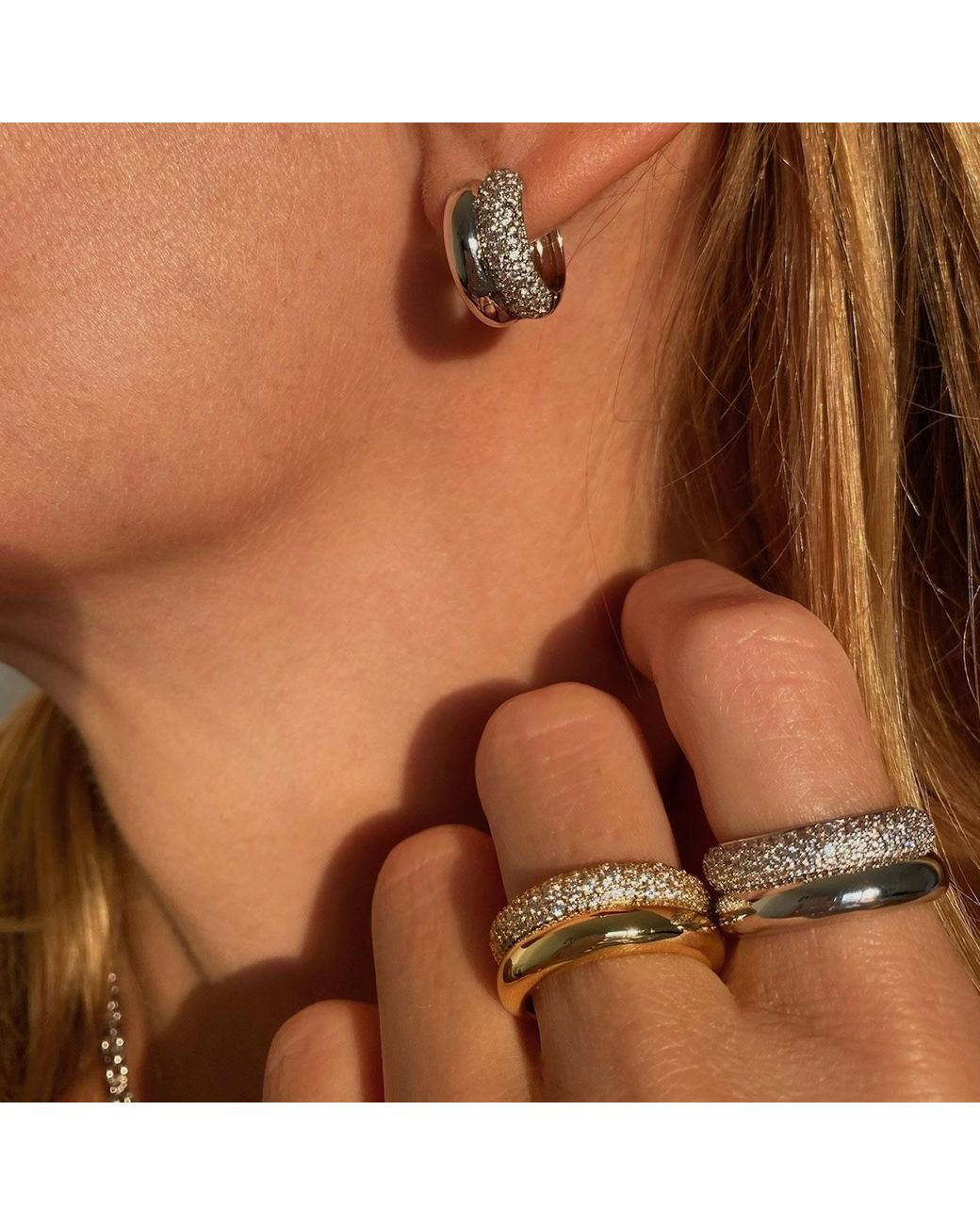 Native Gem White Double Donut Huggies- Sterling