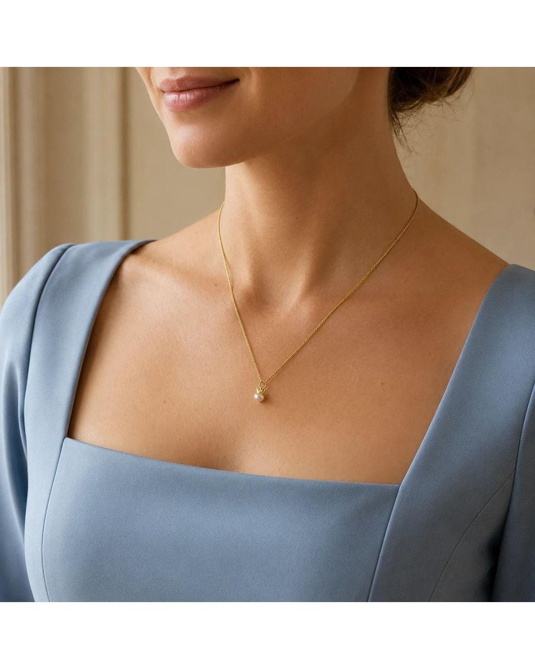Angel Barocco Metallic Crown Pearl Pendant Necklace