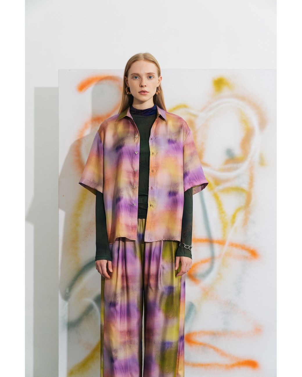 Lost Pattern Purple Brooklyn Oversized Silk Shirt
