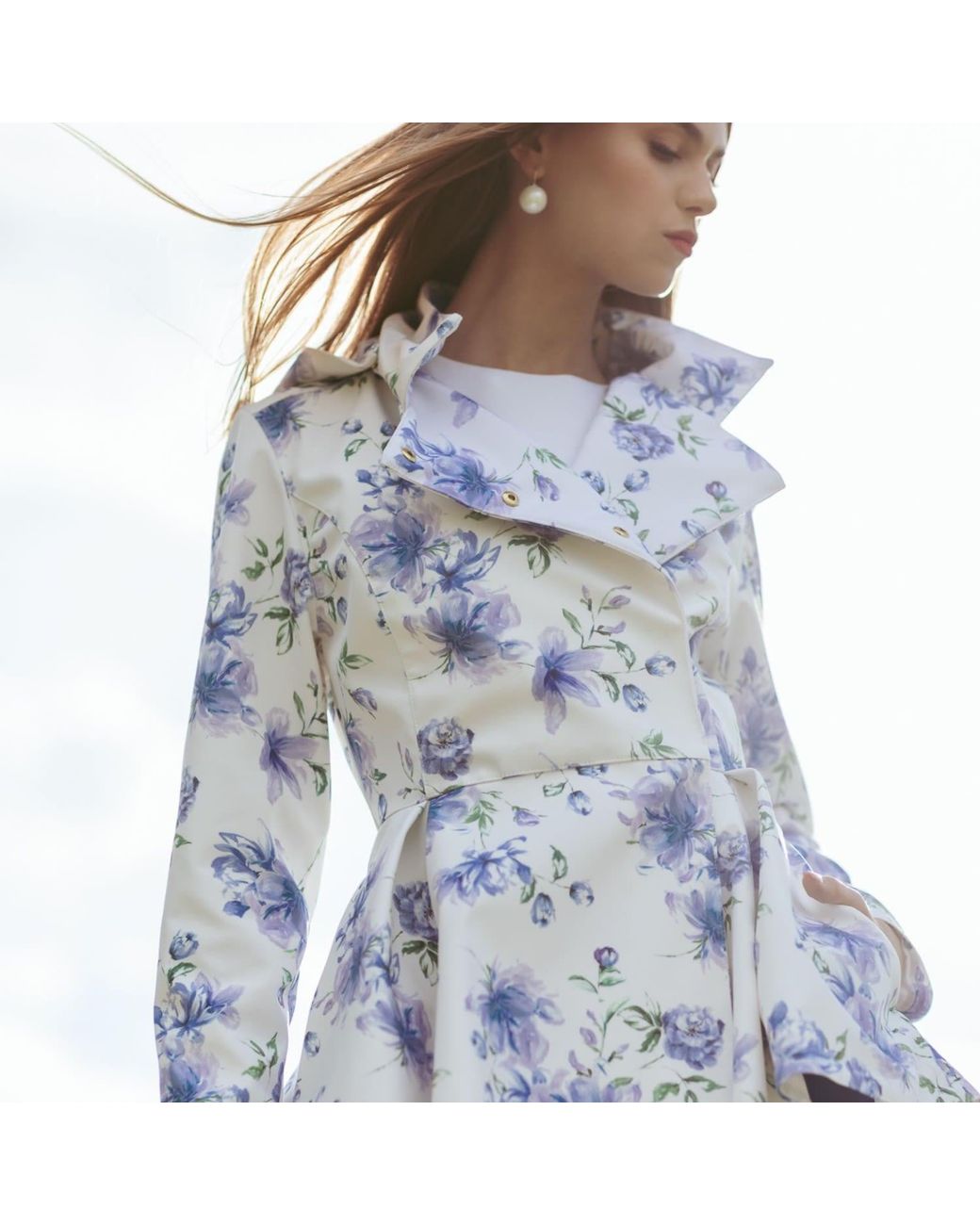 RainSisters Blue Jacket With Detachable Hood And Flower Print Whisper
