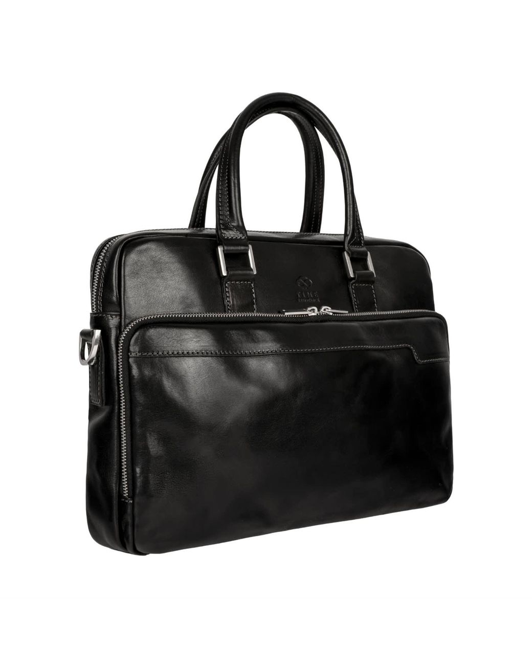 Time Resistance Black Leather Briefcase Laptop Bag for men