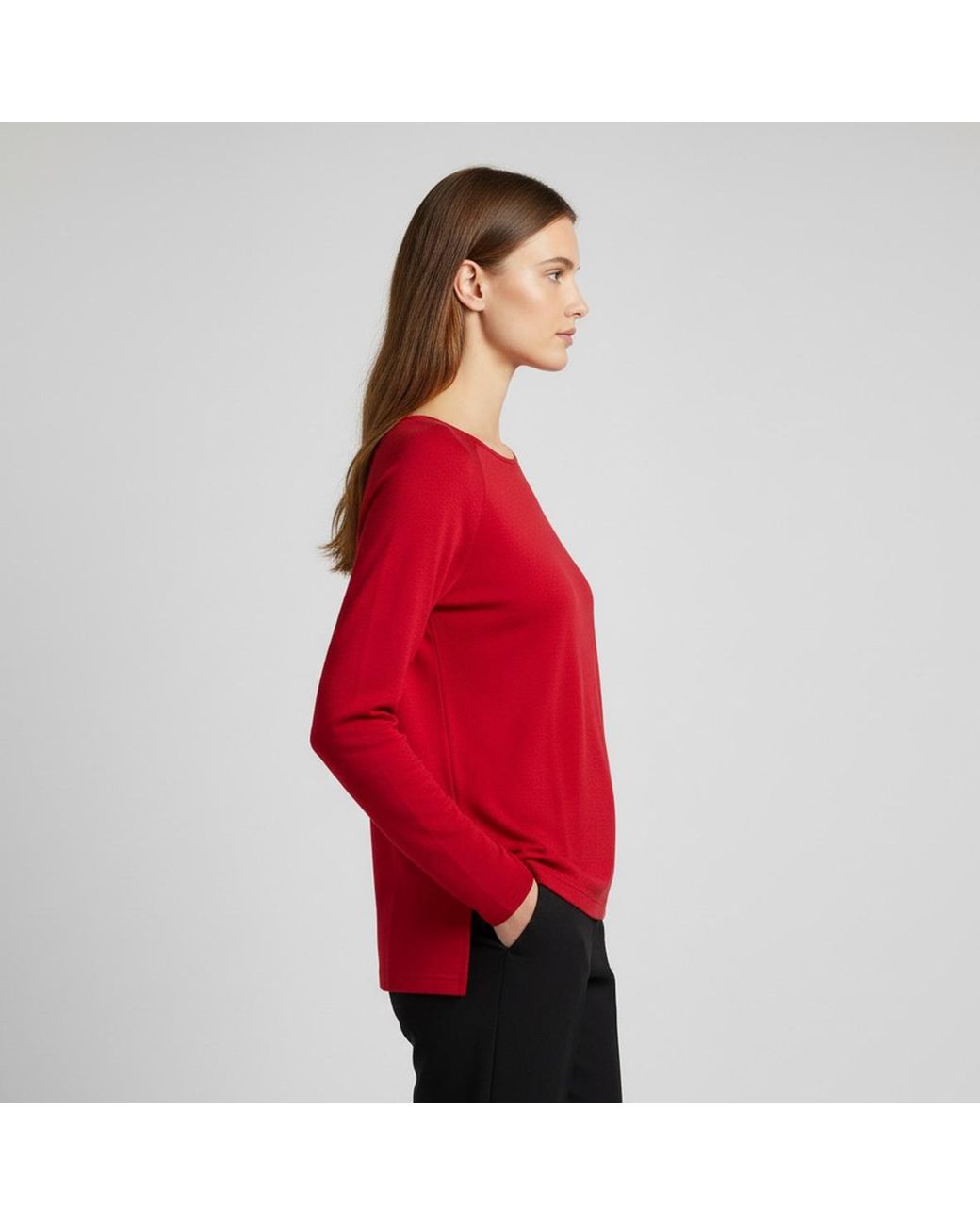 Conquista Long-Sleeve Top With Relaxed Fit & Layered Hem