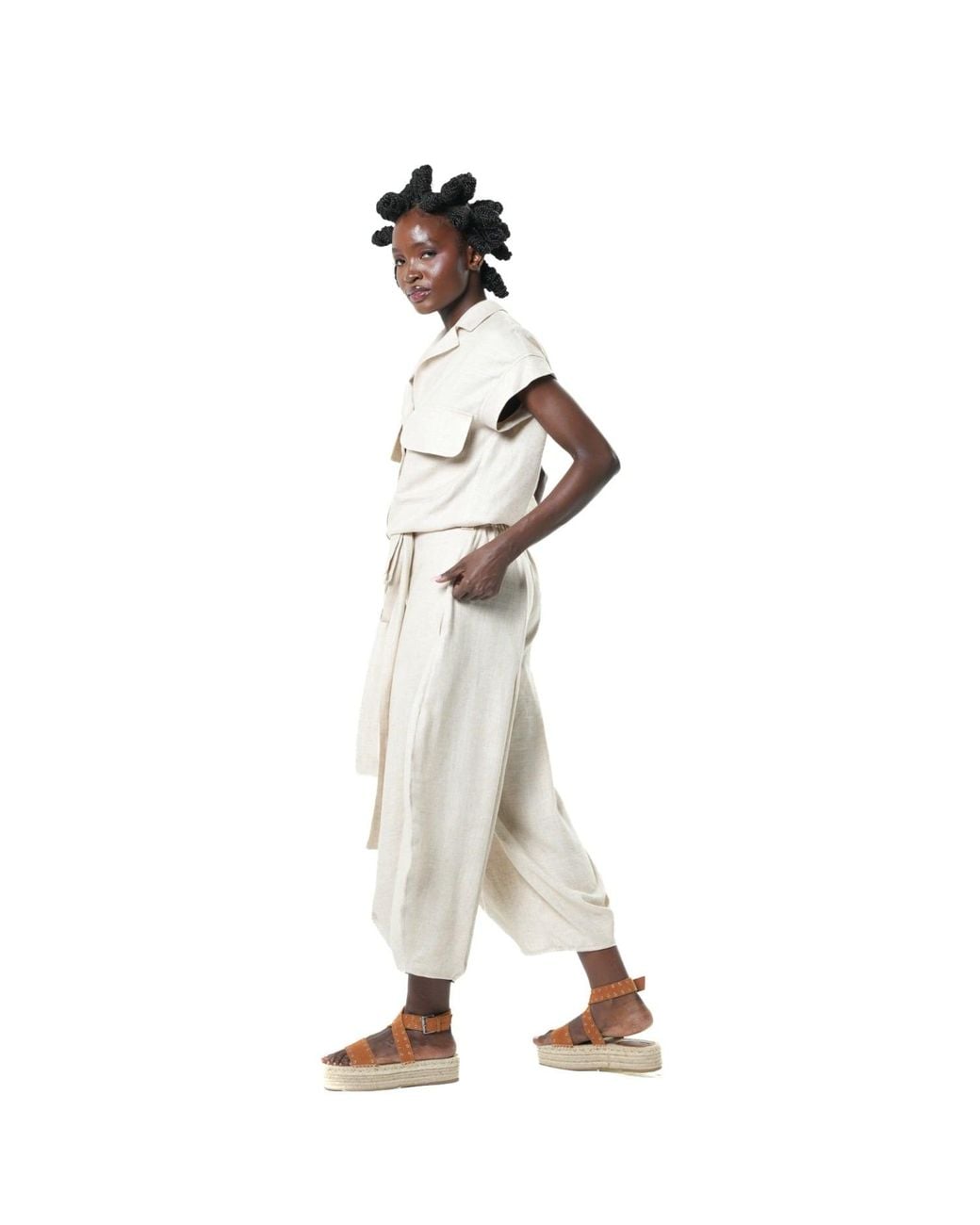 Metamorph White Neutrals Relaxed Jumpsuit With Linen