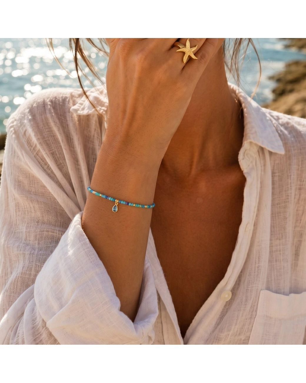 With Love Darling Metallic Water Drop Beaded Bracelet