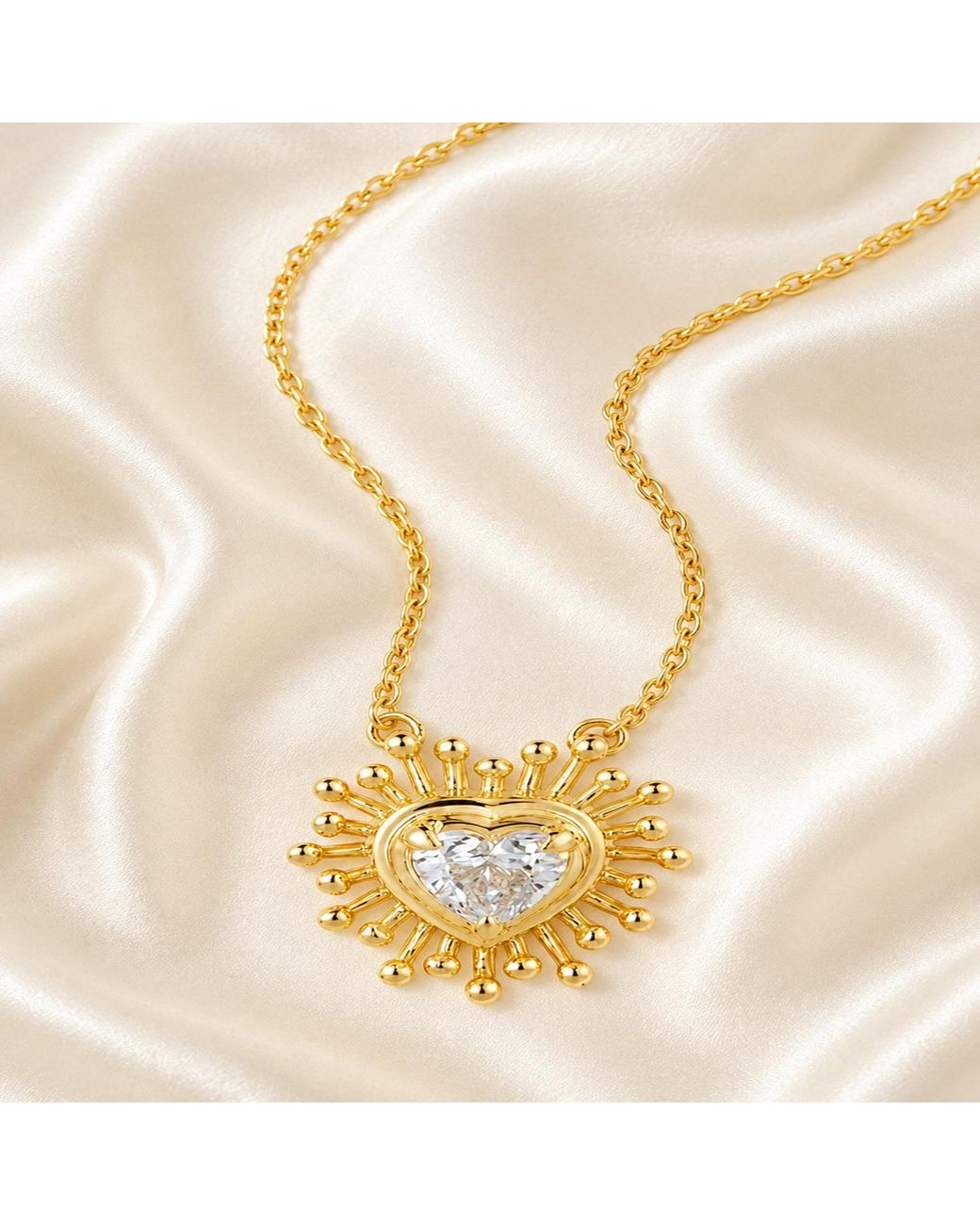 Artisan Metallic 14K Heart Diamond Sunburst Pendant Necklace