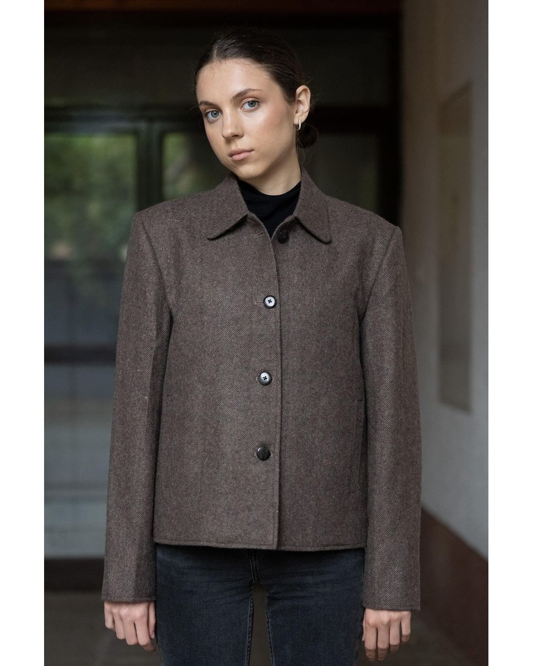 Stovaria Brown Light Himalayan Yak Wool Handwoven Cropped Jacket