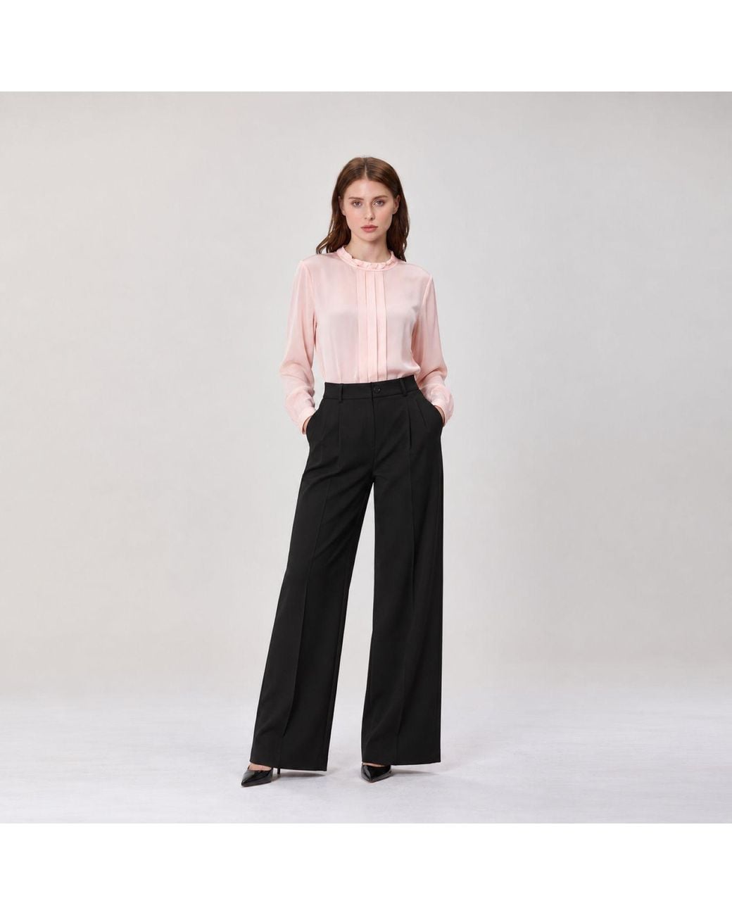 Smart and Joy Pink Long-Sleeved Blouse With Pleats