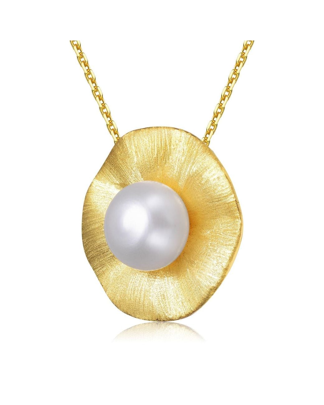 Genevive Jewelry Metallic Sterling Plated Genuine Freshwater Pearl Curvy Pendant Necklace
