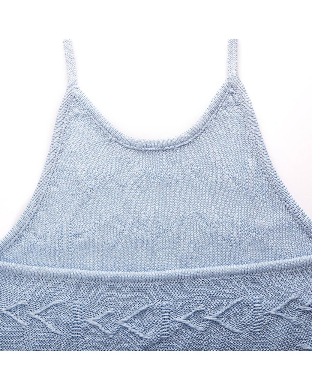 Fully Fashioning Blue Cassie Jacquard Knit Halter Dress