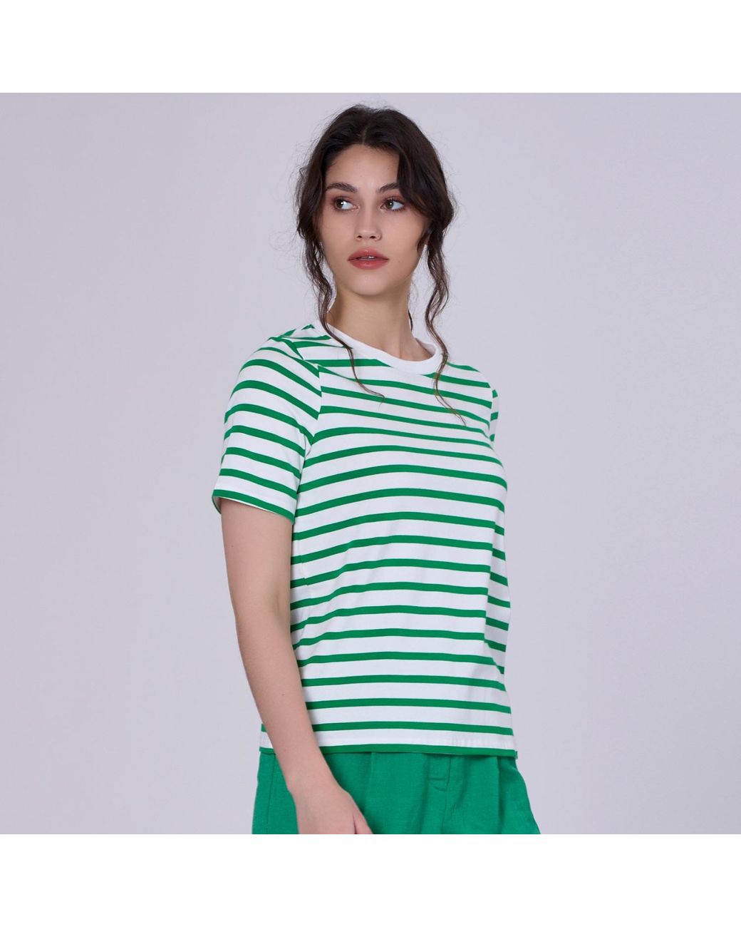 Smart and Joy Green Stripes Cotton T-Shirt