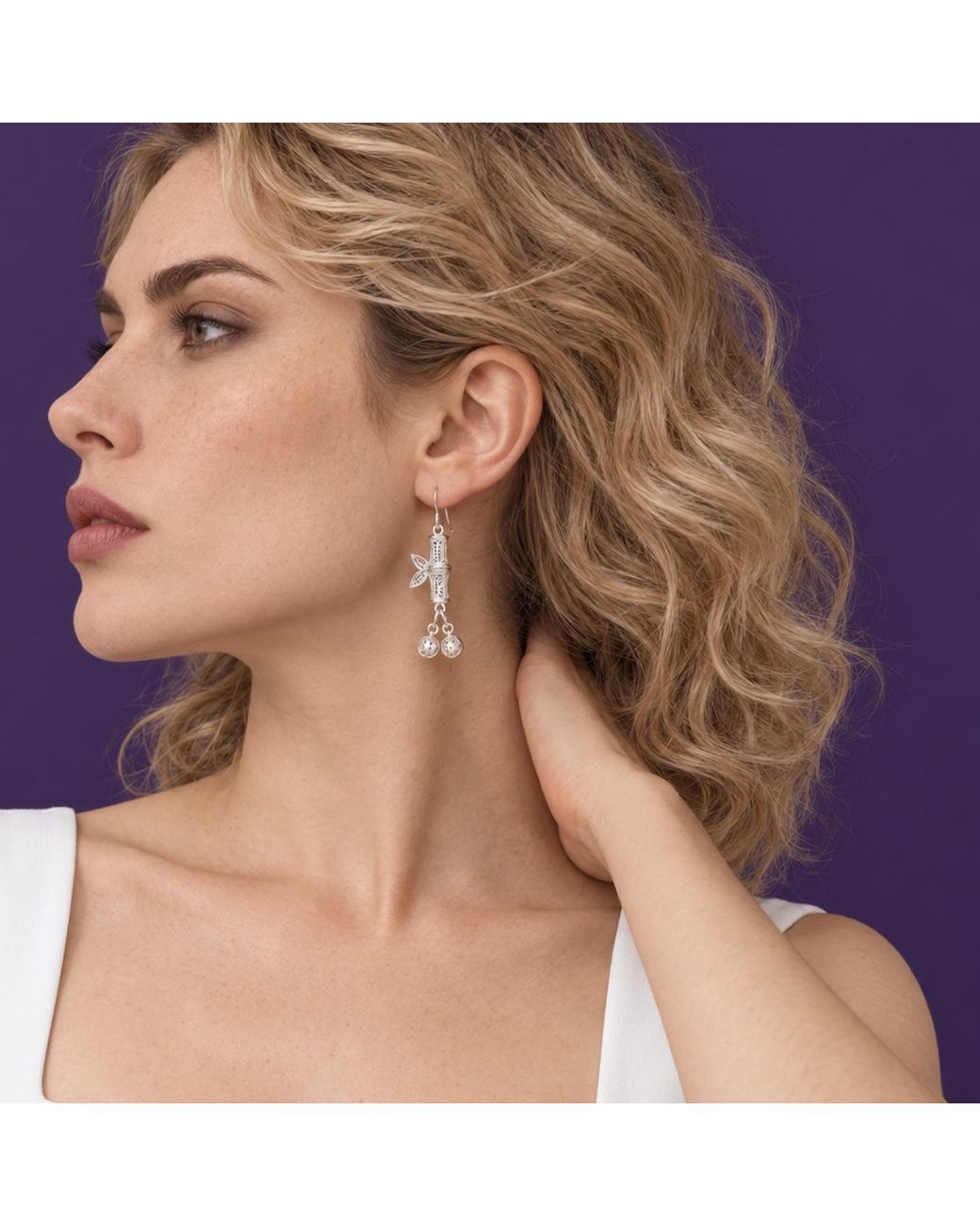 Yieon Metallic Sprout Bamboo Fine Filigree Drop Earrings