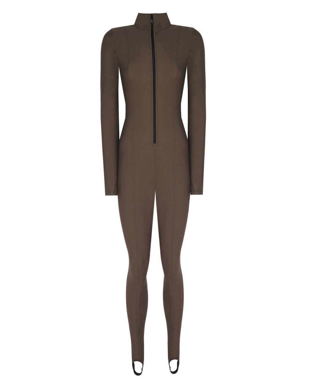 No'design Brown Zip-Up Elastic Hem Khaki Jumpsuit