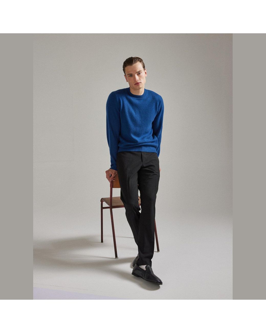 Salts Cashmere Blue Lofty Knit Crew Neck Sweater