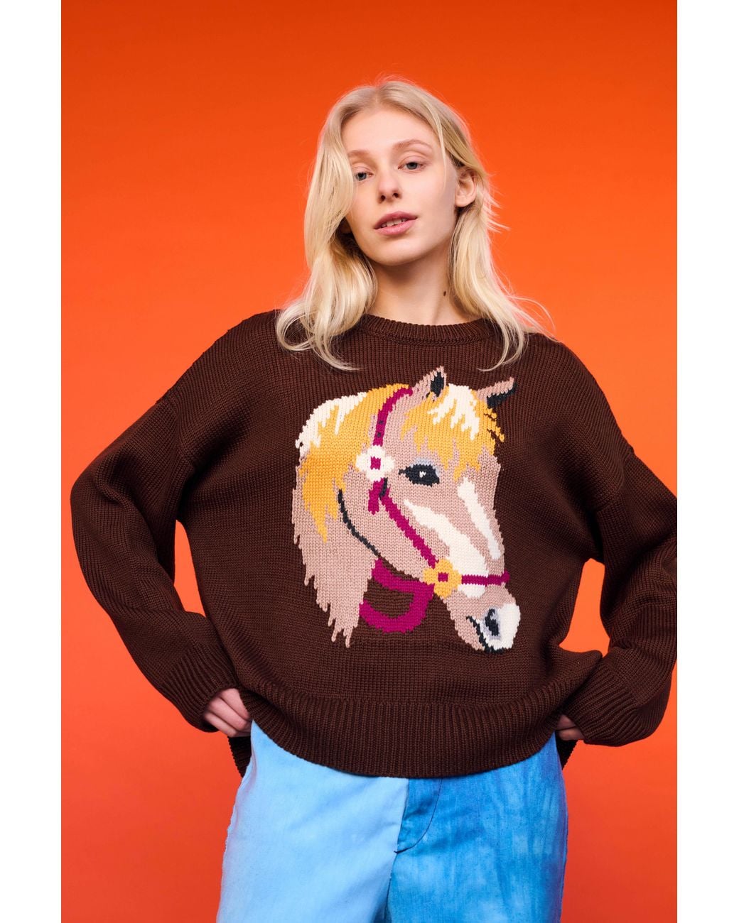 Gigi Knitwear Brown Cheval Intarsia Sweater