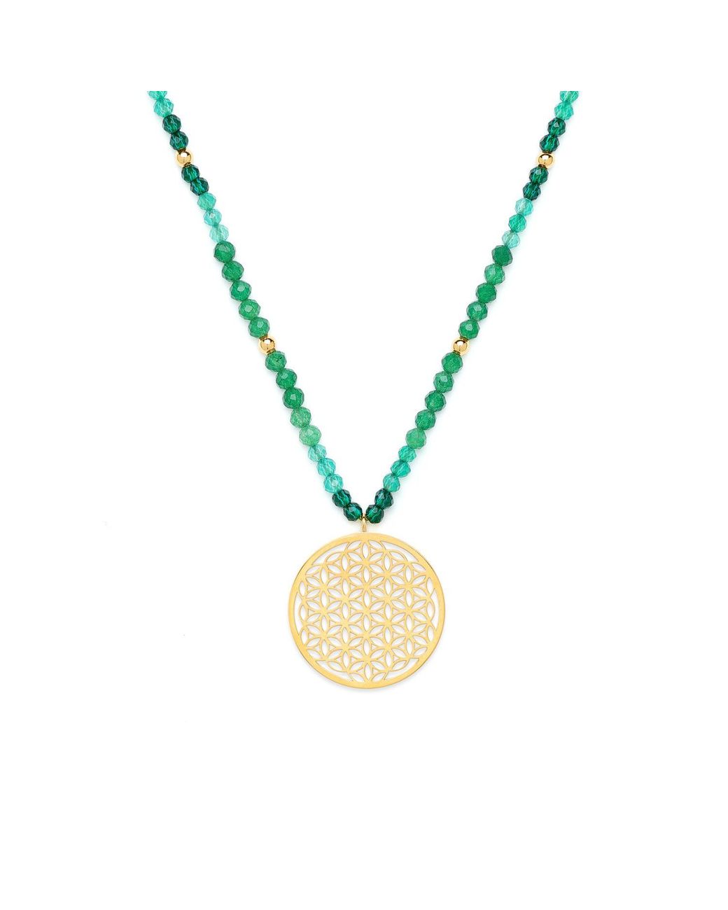 Seven Saints Metallic Joy And Prosperity Flower Of Life Necklace, Aventurine, Spinel, Chrysoprase, All Gender