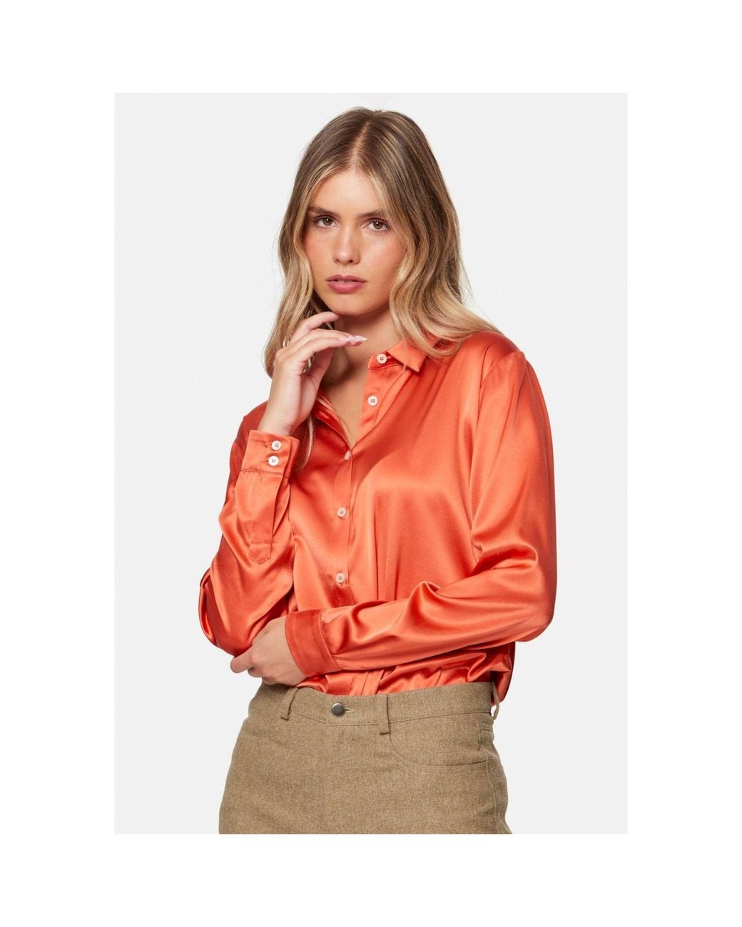 Helen Mcalinden Orange Elsie Silk Utility Shirt