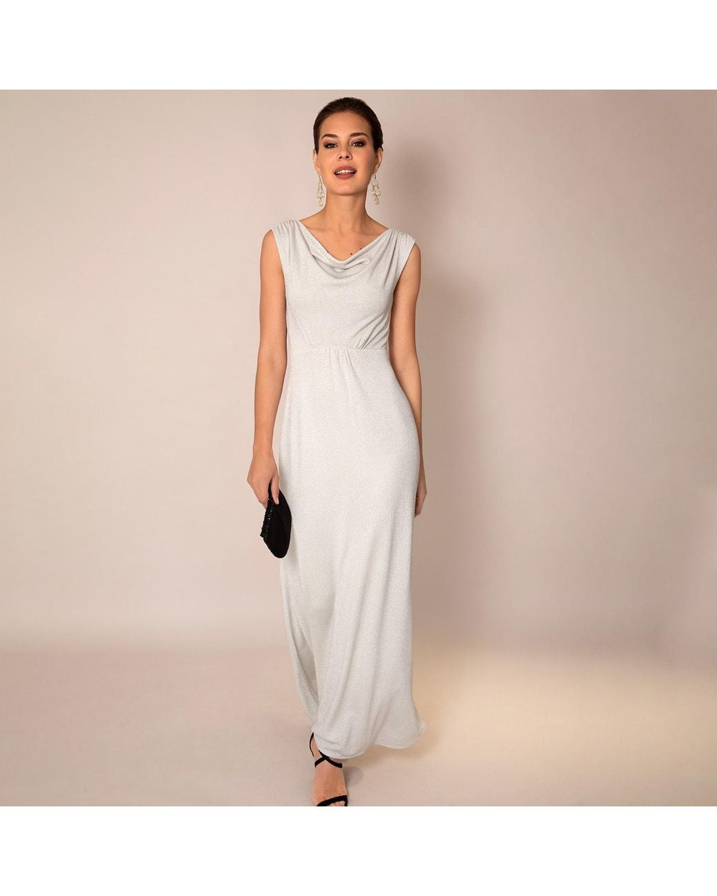 Alie Street London White Cruise Cowl Neck Maxi Dress Moonstone Shimmer