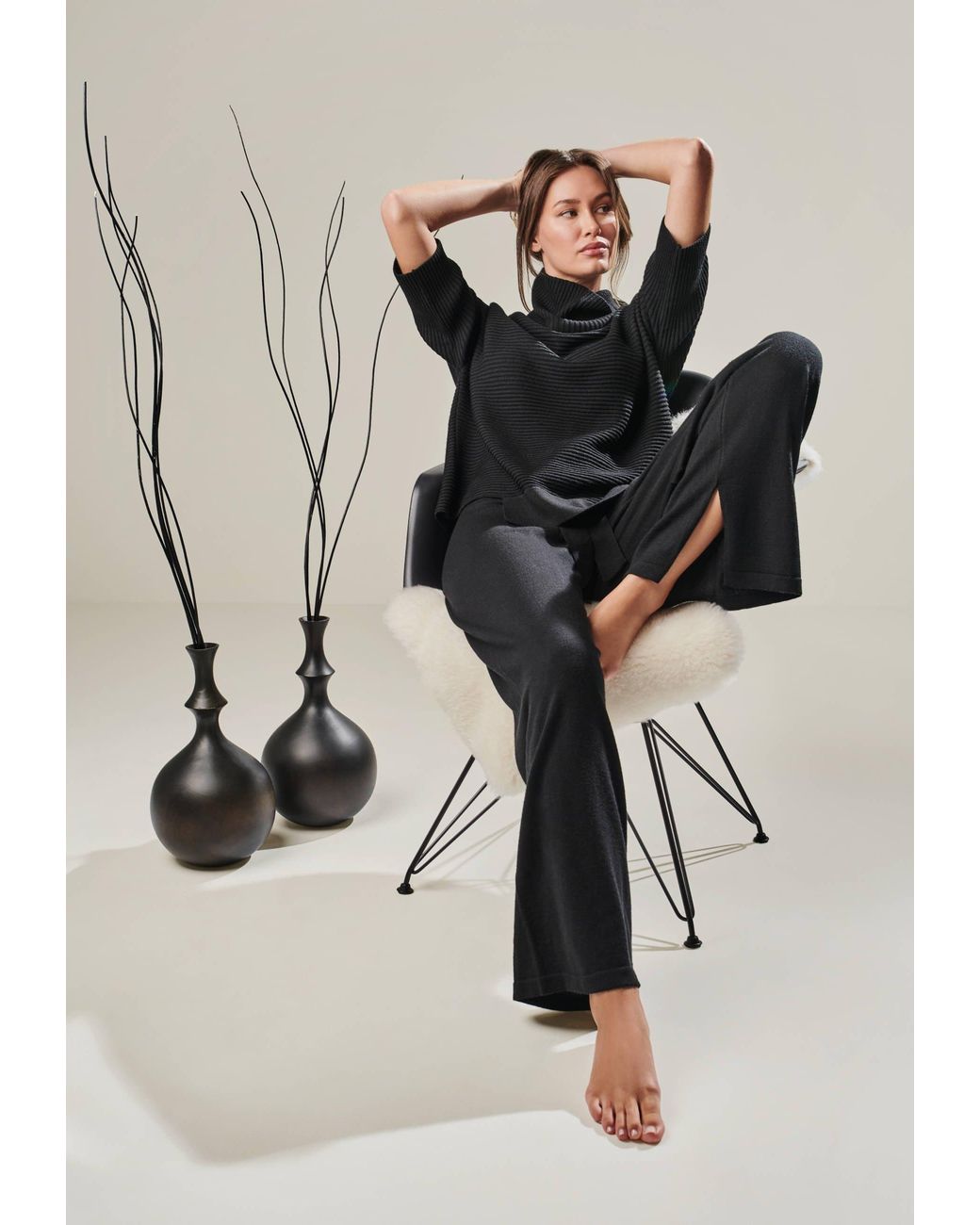YOU LOOK PERFECT Blue Pullover Bailey, Merino Asymmetric Turtleneck Pullover