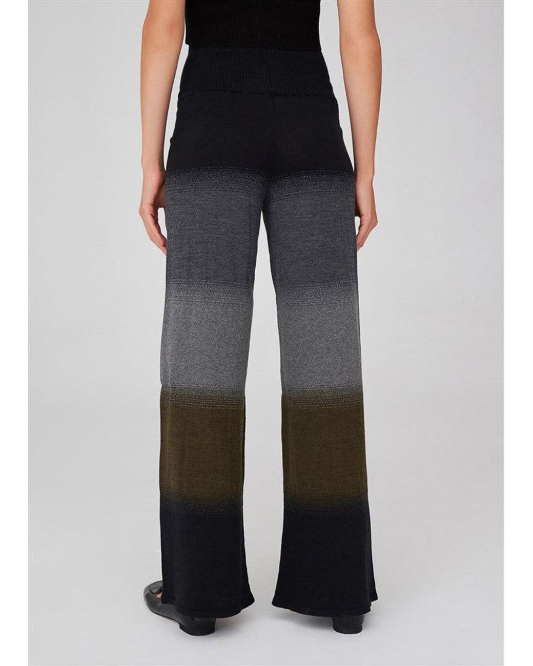 Peraluna Blue Color Transition Bell Bottom High-Waisted Knit Trousers