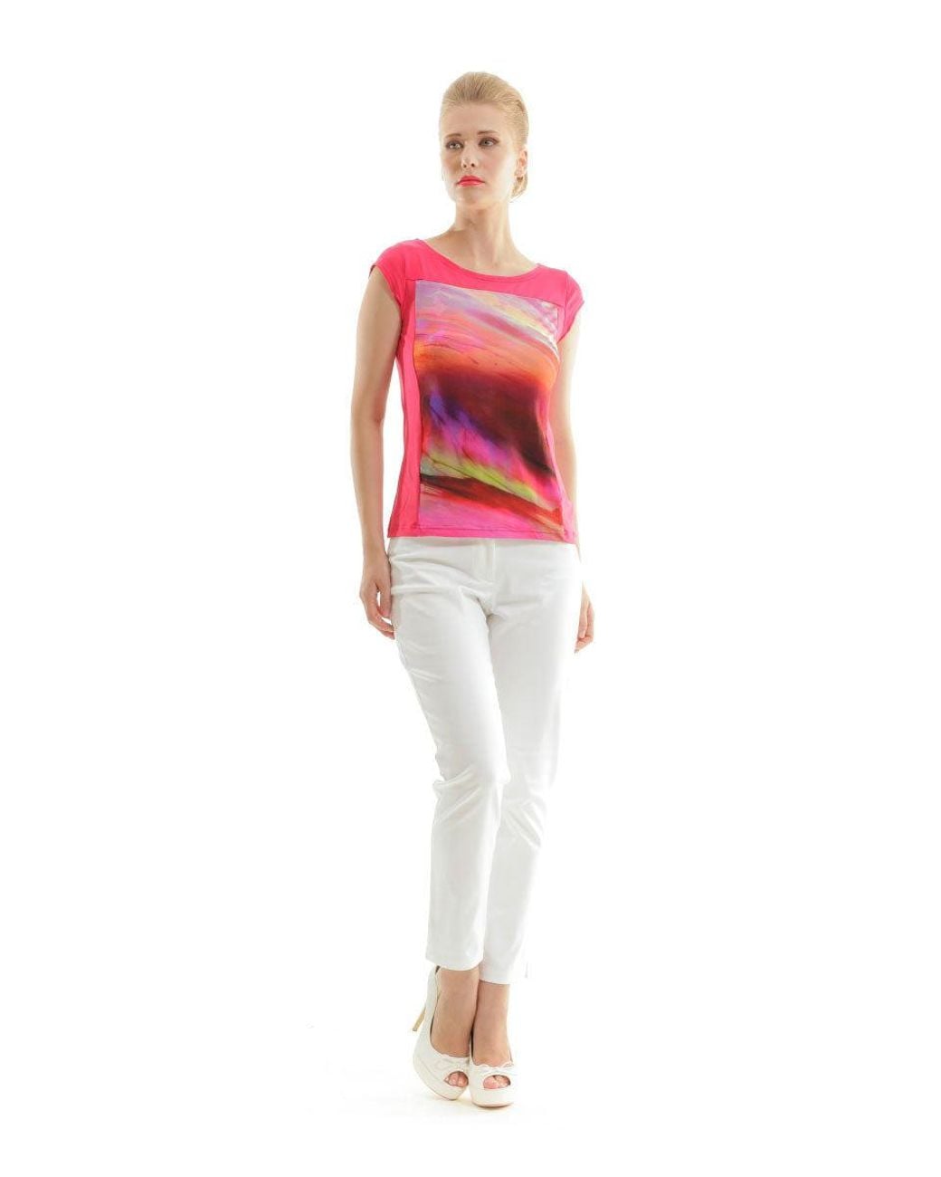 Conquista Pink Print & Solid Colour Top