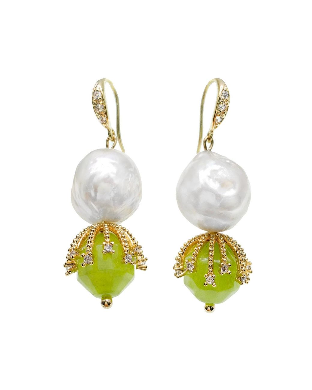 Farra Multicolor Irregular Freshwater Pearls With Grass Jade Dangle Earrings