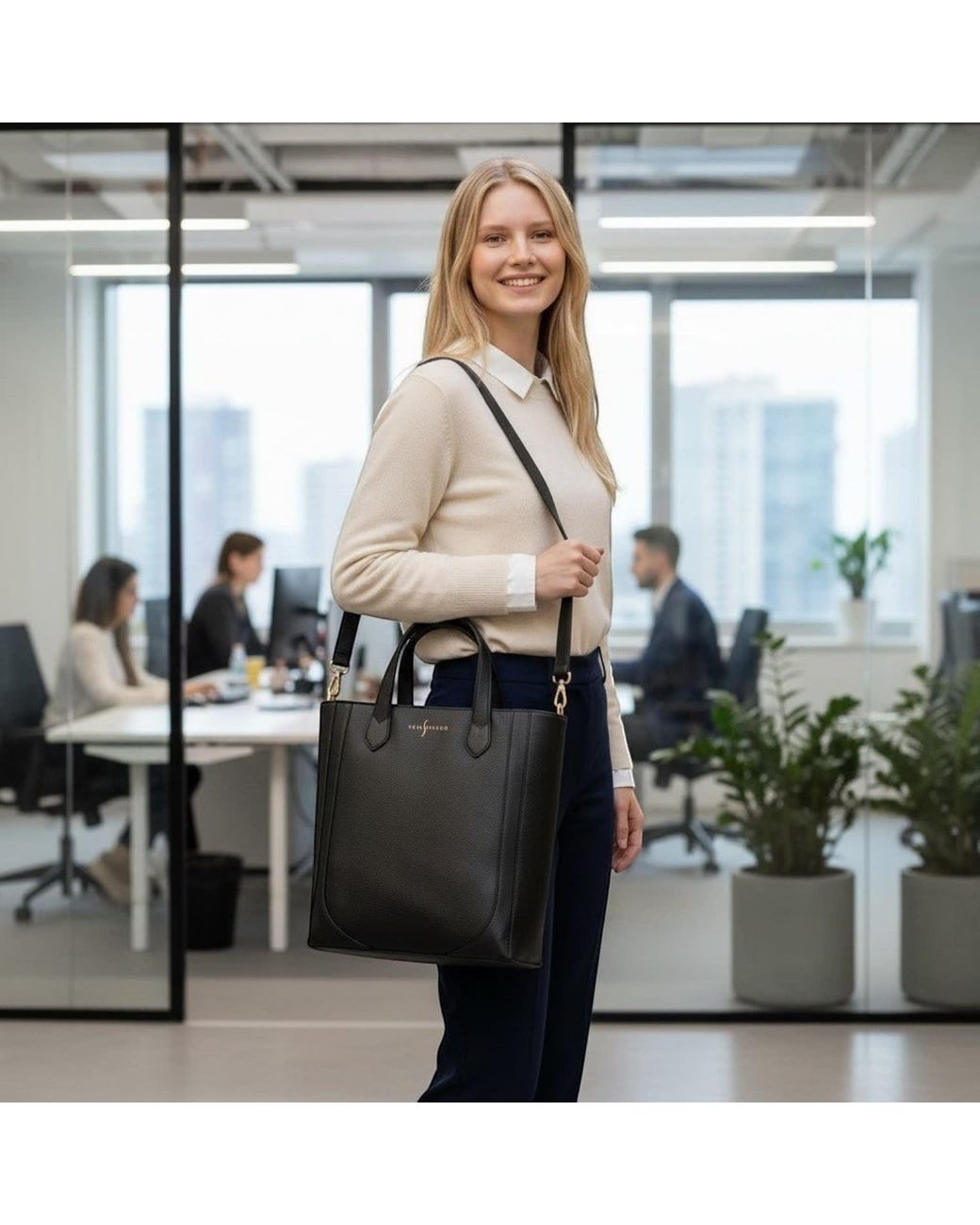 Luis Steven Black Tall Office Tote