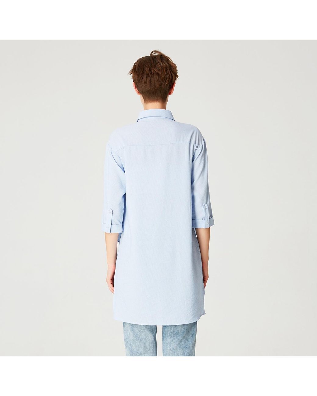 Smart and Joy Blue Long Shirt With Knotted Panels