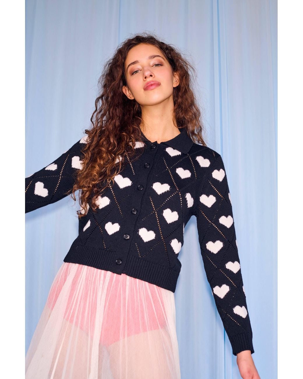 Gigi Knitwear Black Love Polo Cardigan