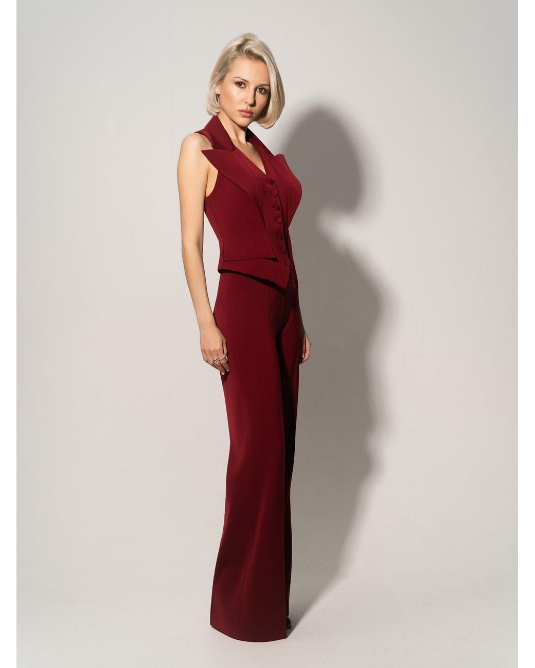 Tia Dorraine Red Single-Breasted Waistcoat & Trousers Set