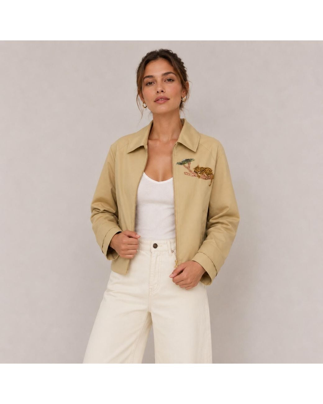 House of Laines London Natural Neutrals Laines Couture Hand Embellished Leopard Cropped Trench