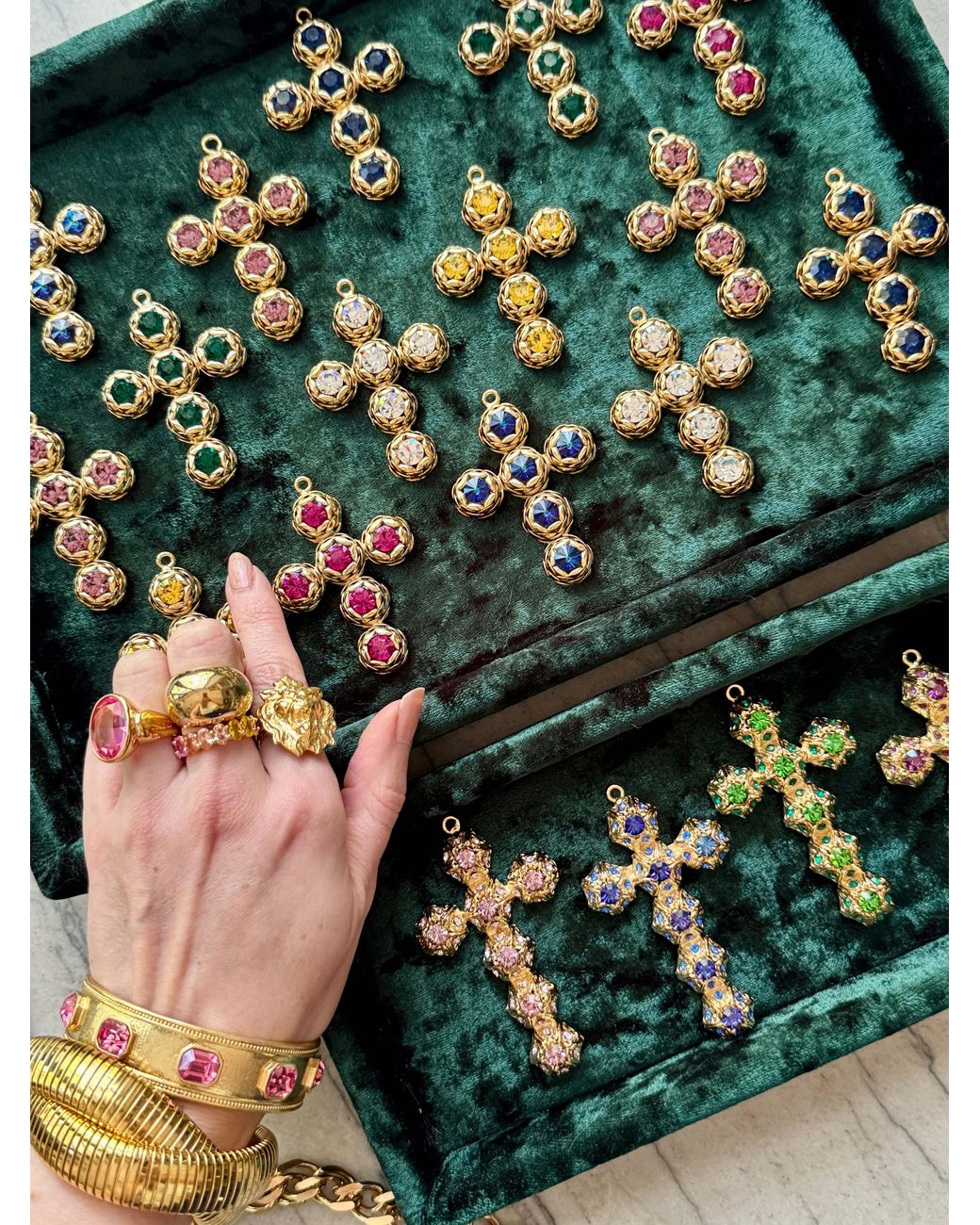 Laura Gray Metallic Italian Chanel Metal Crystal Cross