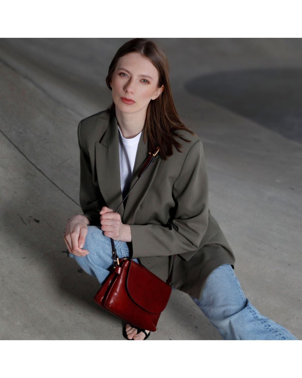 Time Resistance Red Leather Cross Body Bag For