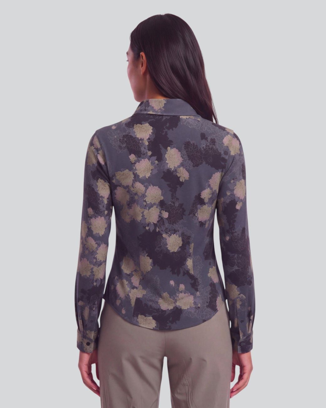 Lords of Harlech Blue Stephanie Lans Floral Lyocell Stretch Long-Sleeve Shirt