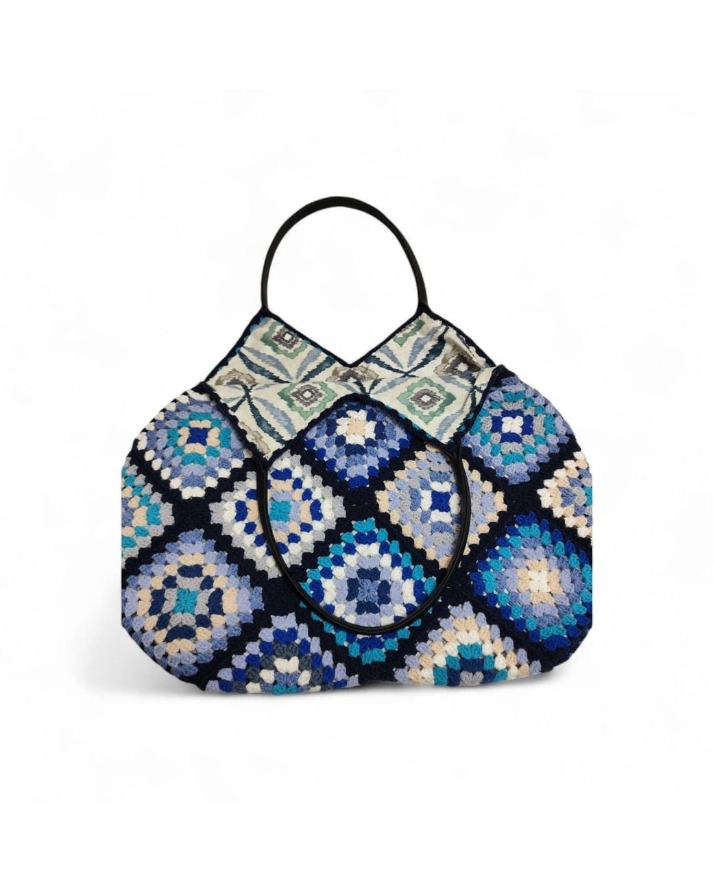 Springmoonatelier Blue Azure Mosaic Atelier Tote – Handcrafted Luxury Granny Square Bag