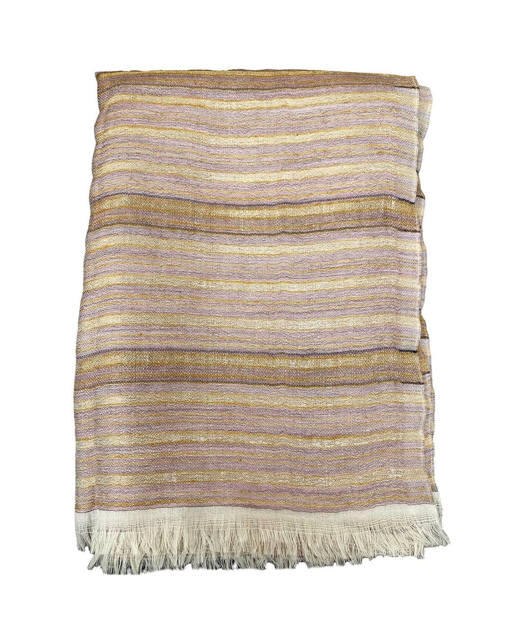Babs Boutique NYC Brown Cashmere Stole With Metallic Thread Stripes