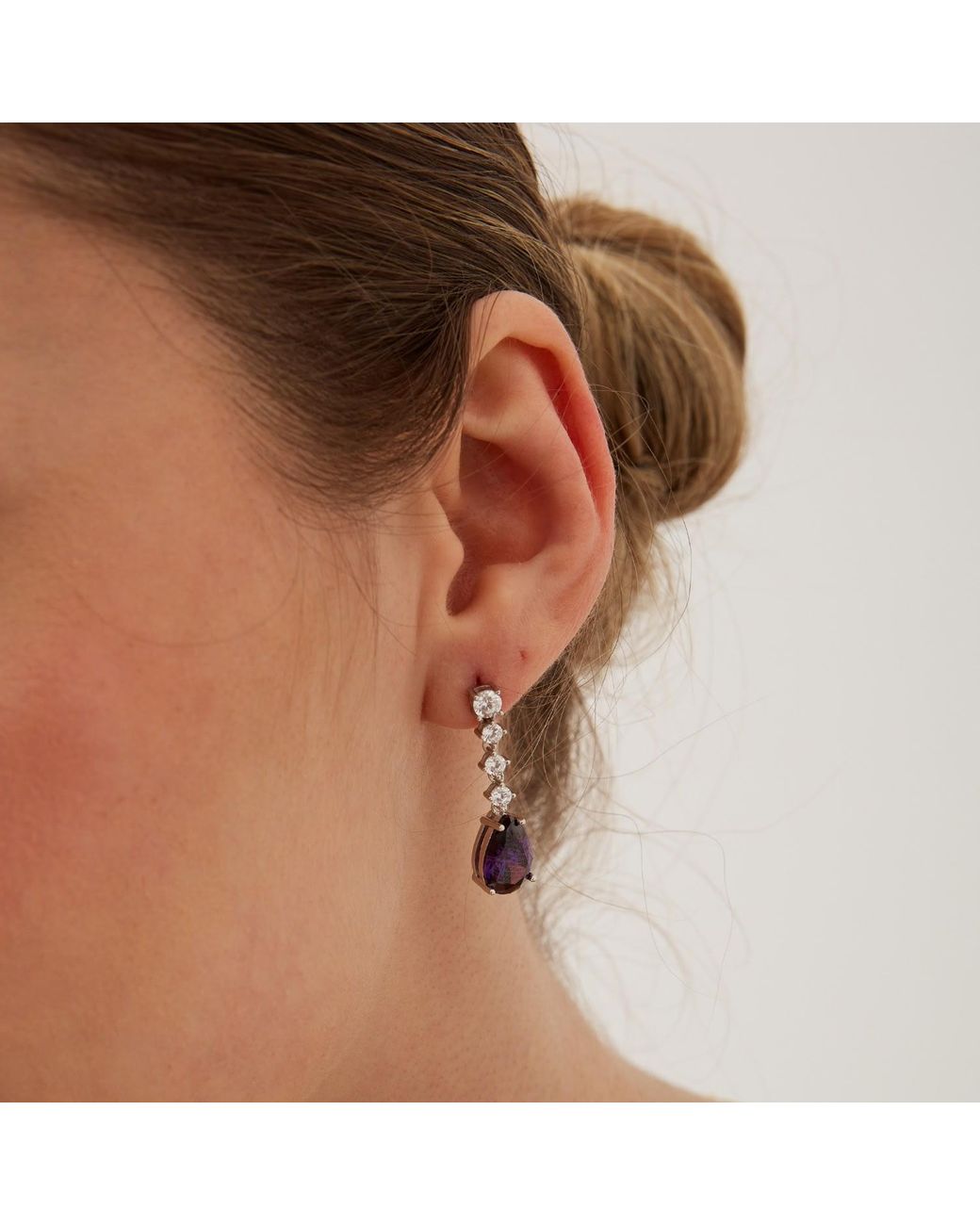Spero London White Pear Amethyst Sterling Drop Earrings
