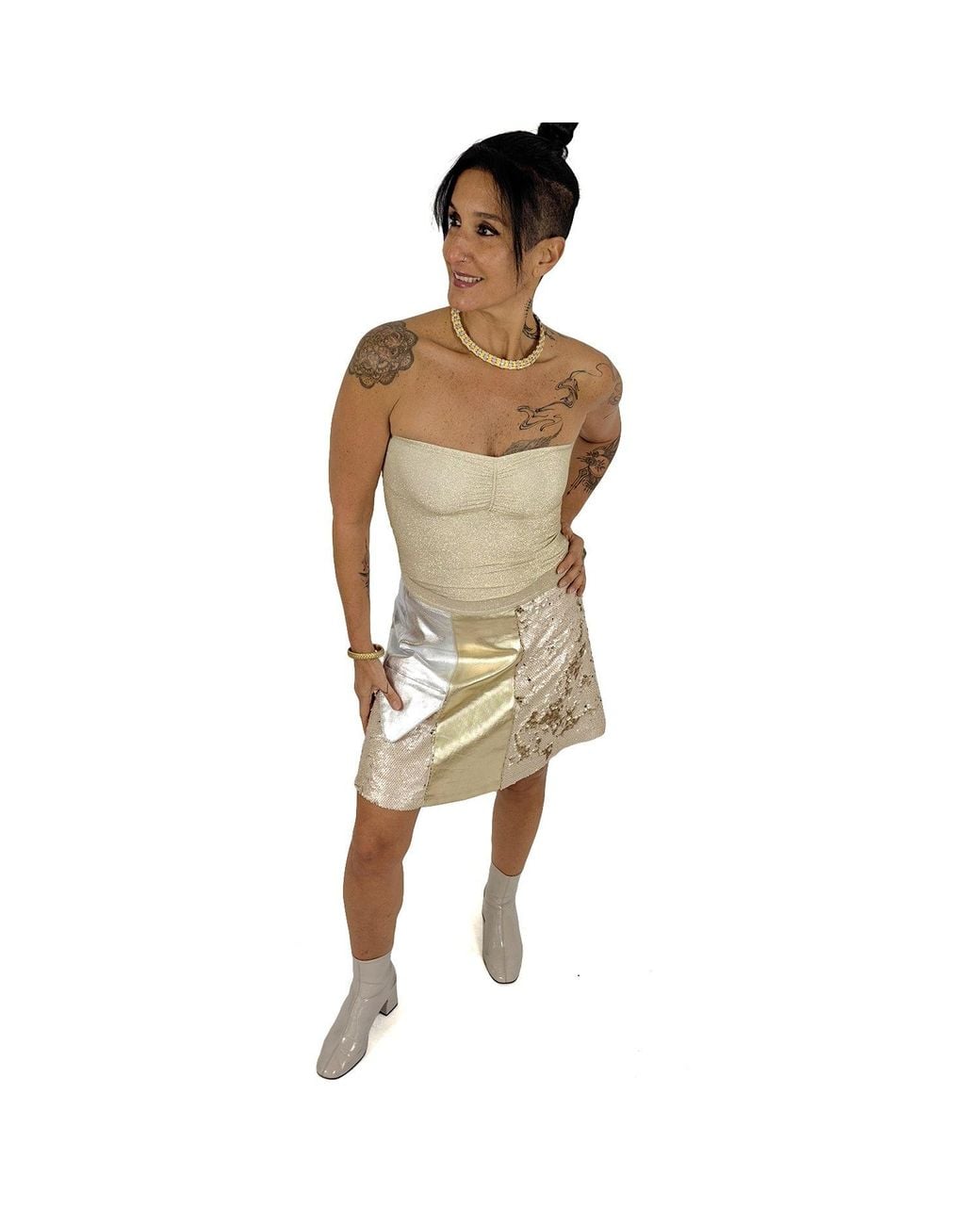 Lalipop Design Natural Strapless Fitted Shiny Light Knitted Top