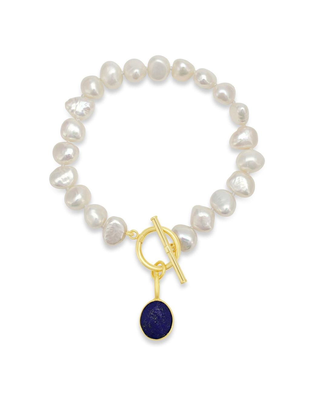 Pearls of the Orient Online Metallic Clara Irregular Cultured Freshwater Pearls Bracelet With A Lapis Lazuli Drop Pendant