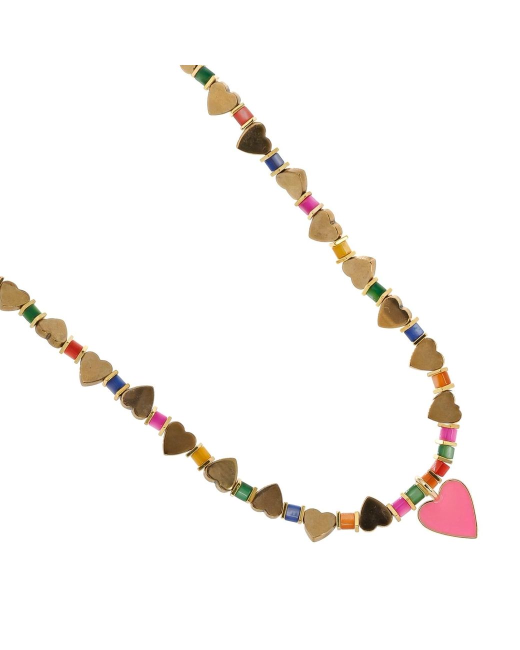 Ebru Jewelry Metallic Heart Pendant Heart Beaded Colorful Necklace