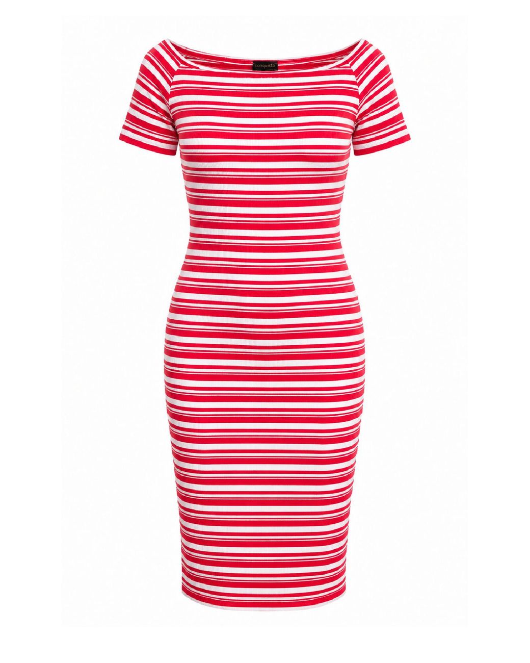 Conquista Red Striped Bardot Dress