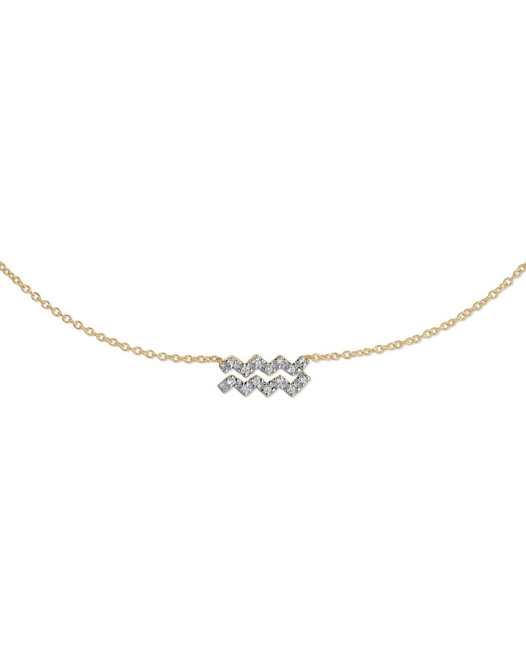 Heather Hawkins Jewelry Metallic Horoscope Zodiac Aquarius Waves Water Symbol Fine Diamond Fourteen Karat Necklace