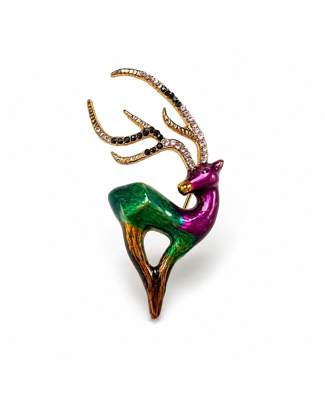 By Ozge Green Emerald Spirit Stag Plated Brooch