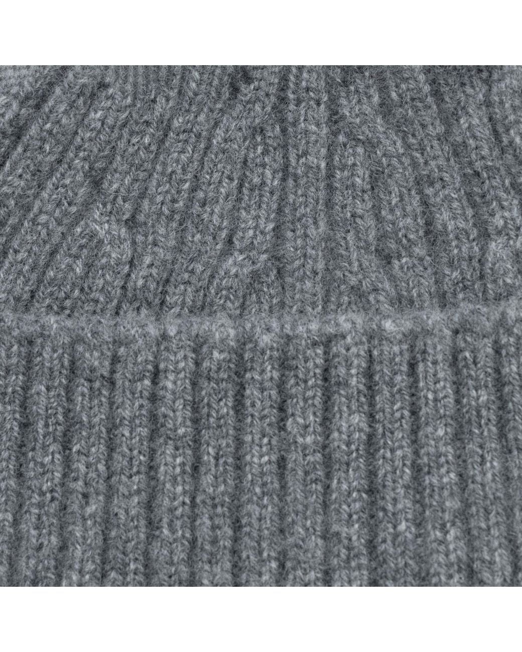 Paul James Knitwear Gray Midweight Lambswool Polperro Fisherman Beanie for men