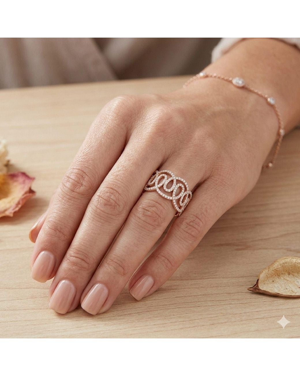 Artisan Metallic Rose 14K Rose Diamond Openwork Statement Ring